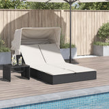 Vidaxl ligbed 2-persoons met luifel en kussens poly rattan zwart