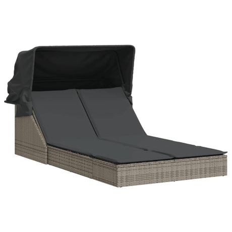 Vidaxl ligbed 2-persoons met luifel en kussens poly rattan grijs