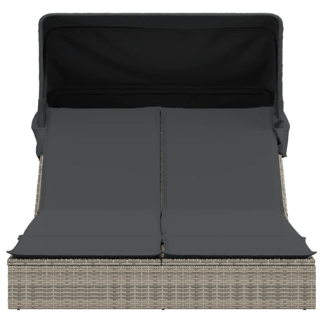 Vidaxl ligbed 2-persoons met luifel en kussens poly rattan grijs