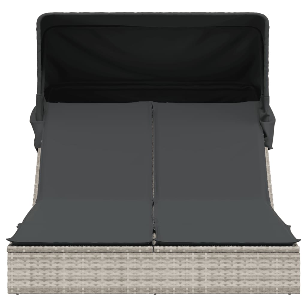 Vidaxl ligbed 2-persoons met luifel en kussens poly rattan lichtgrijs