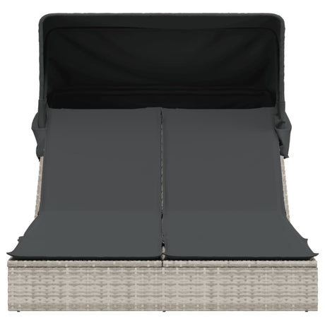 Vidaxl ligbed 2-persoons met luifel en kussens poly rattan lichtgrijs