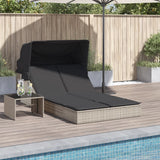 Vidaxl ligbed 2-persoons met luifel en kussens poly rattan lichtgrijs