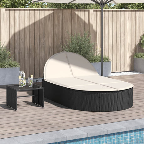 Vidaxl ligbed 2-persoons met kussens poly rattan zwart
