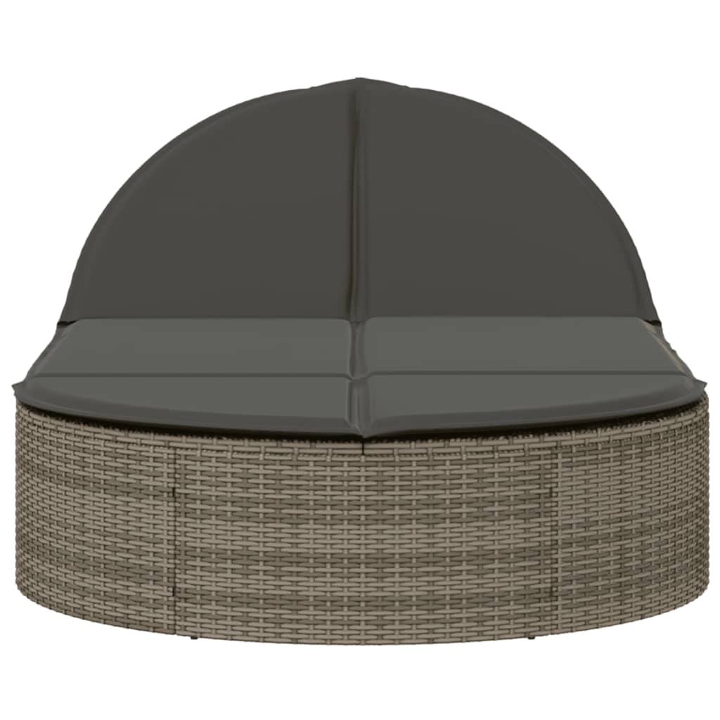 Vidaxl ligbed 2-persoons met kussens poly rattan grijs