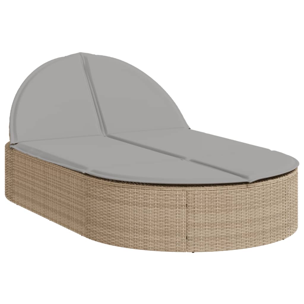 Vidaxl ligbed 2-persoons met kussens poly rattan beige
