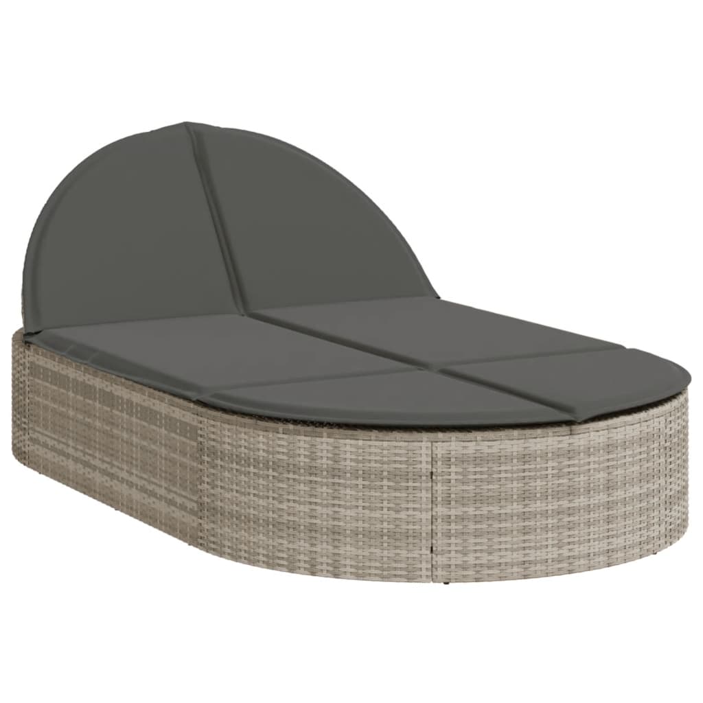 Vidaxl ligbed 2-persoons met kussens poly rattan lichtgrijs