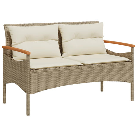 Vidaxl tuinbank met kussens 116x62,5x74 cm poly rattan beige