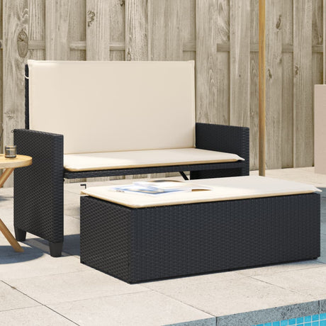 Vidaxl tuinbank met kussens en voetenbank poly rattan zwart