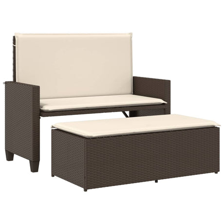 Vidaxl tuinbank met kussens en voetenbank poly rattan bruin