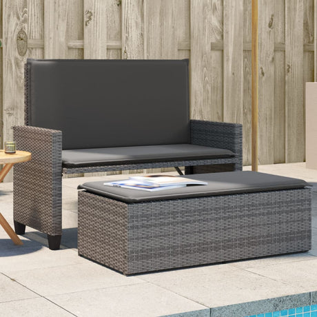 Vidaxl tuinbank met kussens en voetenbank poly rattan grijs