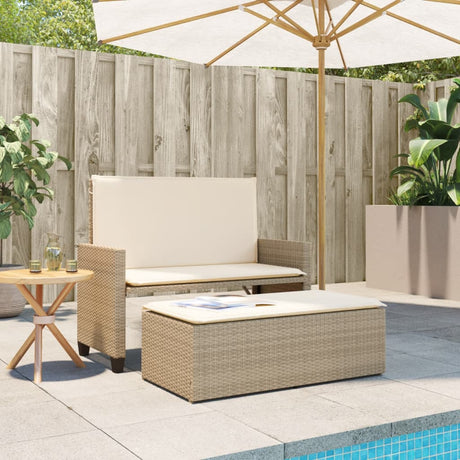 Vidaxl tuinbank met kussens en voetenbank poly rattan beige