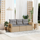 Vidaxl 3-delige loungeset met kussens poly rattan beige