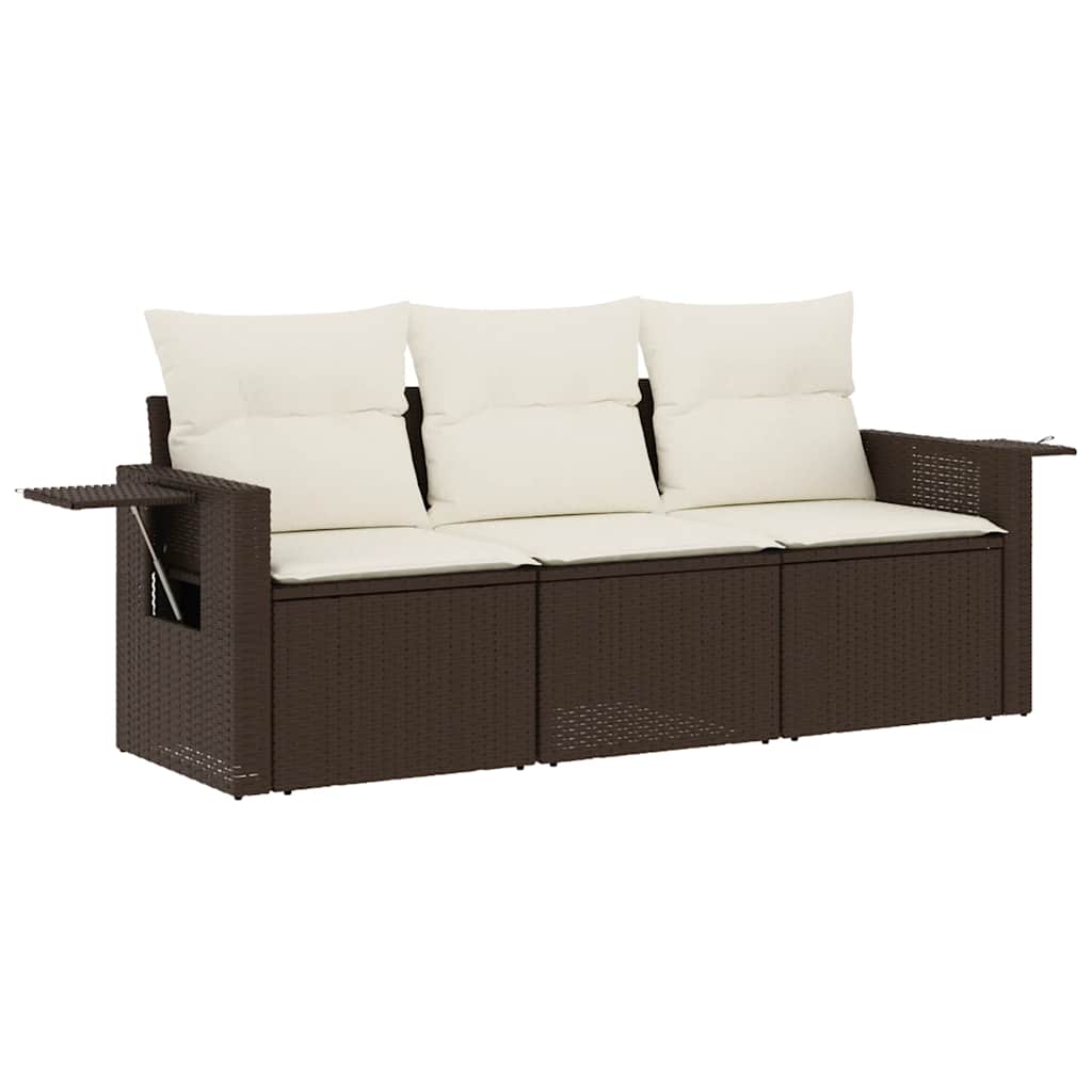 Vidaxl 3-delige loungeset met kussens poly rattan bruin
