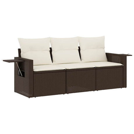 Vidaxl 3-delige loungeset met kussens poly rattan bruin