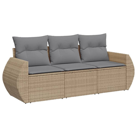 Vidaxl 3-delige loungeset met kussens poly rattan beige