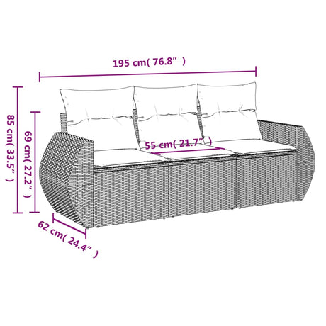 Vidaxl 3-delige loungeset met kussens poly rattan beige