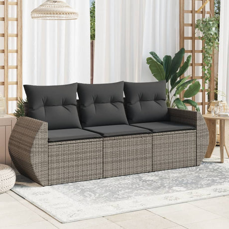 Vidaxl 3-delige loungeset met kussens poly rattan grijs