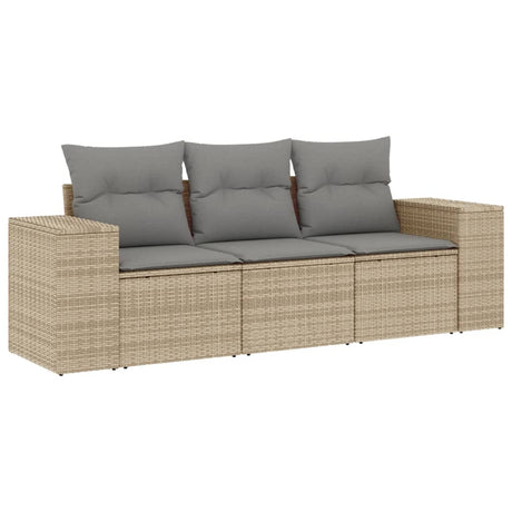 Vidaxl 3-delige loungeset met kussens poly rattan beige