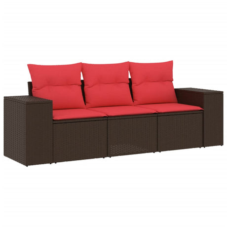 Vidaxl 3-delige tuinbankset met kussens, bruin polyrotan