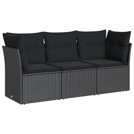 Vidaxl 3-delige loungeset met kussens poly rattan zwart