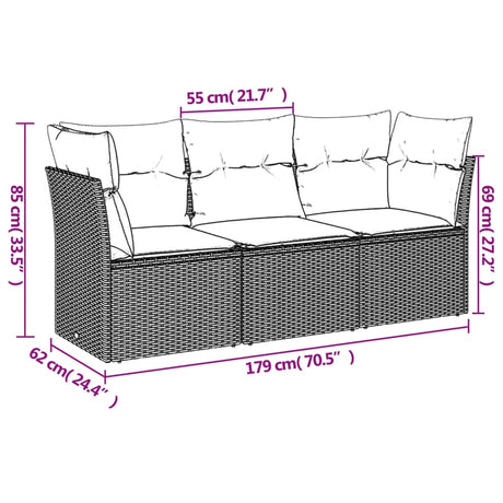Vidaxl 3-delige loungeset met kussens poly rattan zwart
