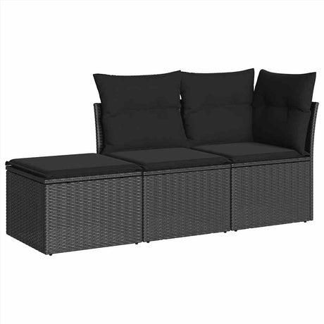 Vidaxl 3-delige loungeset met kussens poly rattan zwart