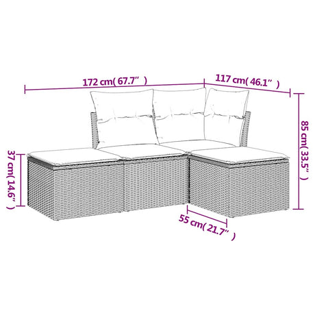 Vidaxl 4-delige loungeset met kussens poly rattan zwart
