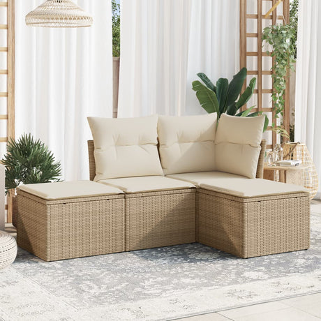 Vidaxl 4-delige loungeset met kussens poly rattan beige