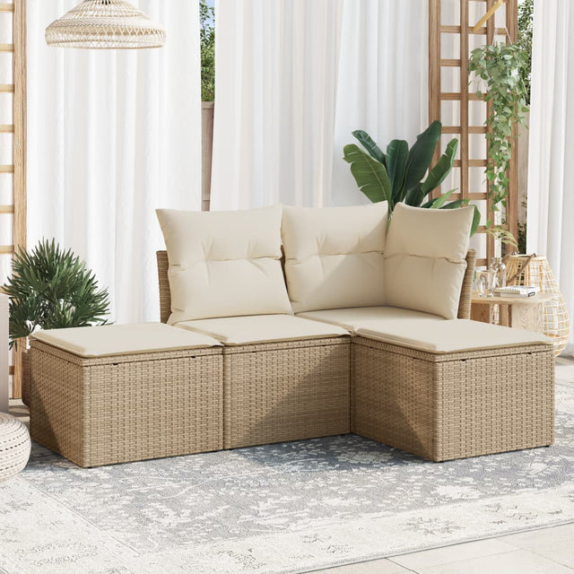 Vidaxl 4-delige loungeset met kussens poly rattan beige
