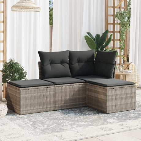 Vidaxl 4-delige loungeset met kussens poly rattan lichtgrijs