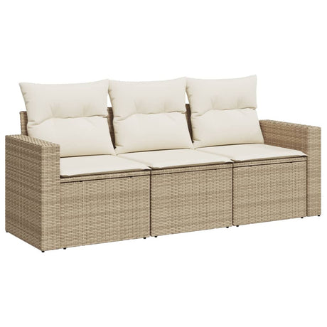 Vidaxl 3-delige loungeset met kussens poly rattan beige