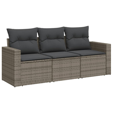 Vidaxl 3-delige loungeset met kussens poly rattan grijs