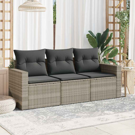 Vidaxl 3-delige loungeset met kussens poly rattan lichtgrijs