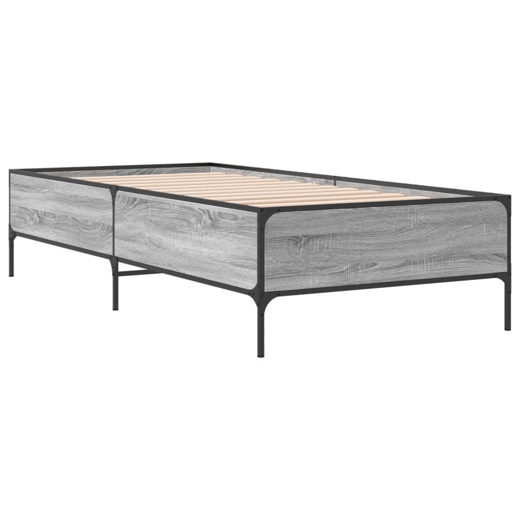 Vidaxl bedframe bewerkt hout en metaal grijs sonoma eiken 75x190 cm