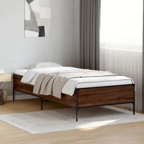 Vidaxl bedframe bewerkt hout en metaal bruin eikenkleurig 75x190 cm