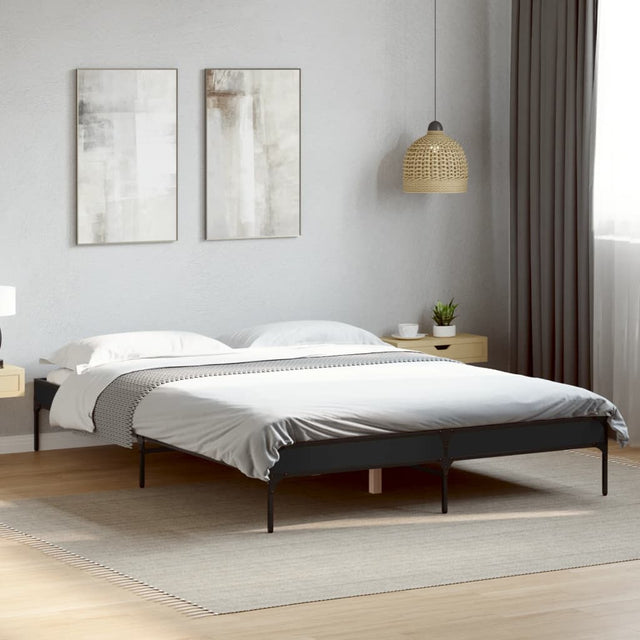 Vidaxl bedframe bewerkt hout metaal zwart 150x200 cm
