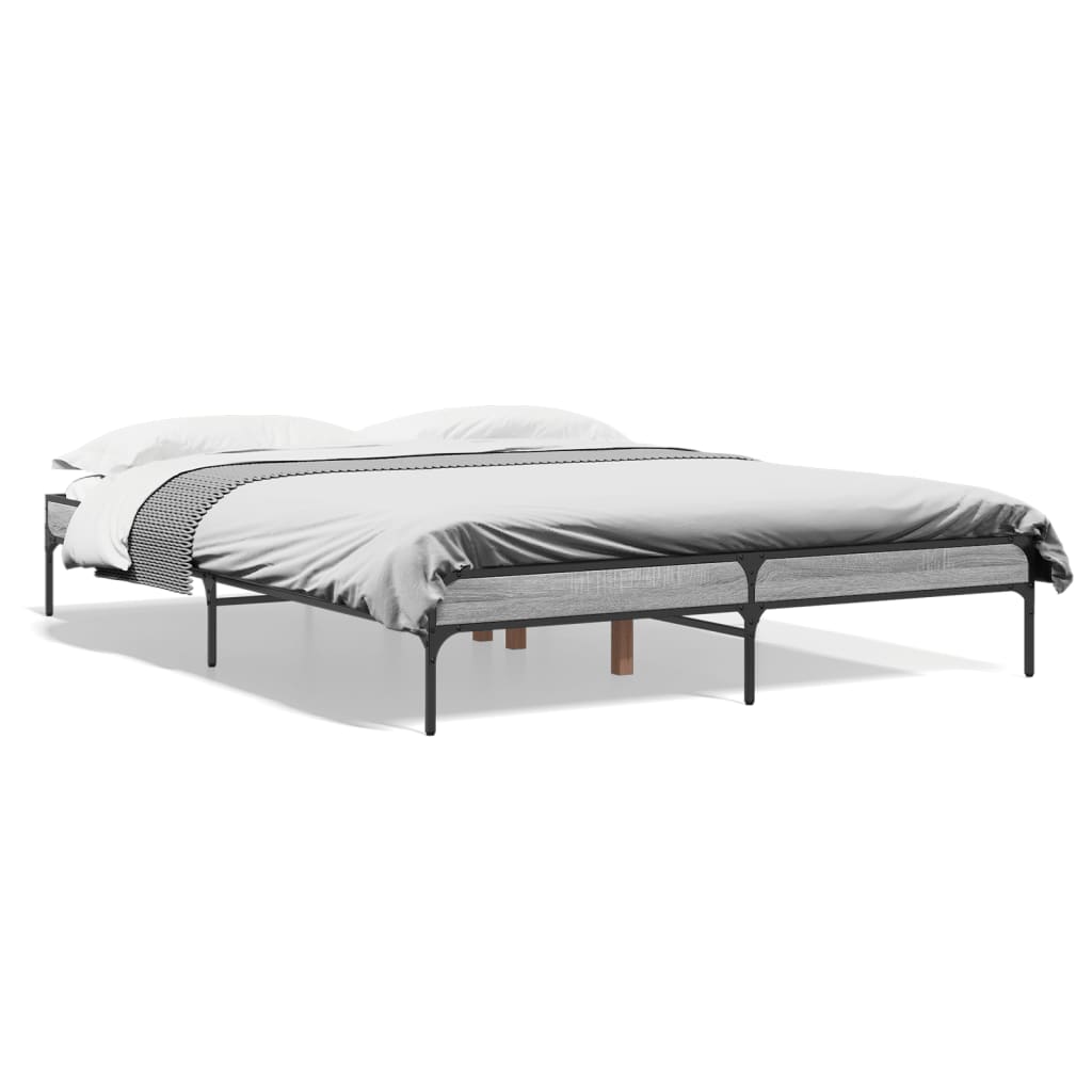 Vidaxl bedframe bewerkt hout metaal grijs sonoma eiken 140x200 cm