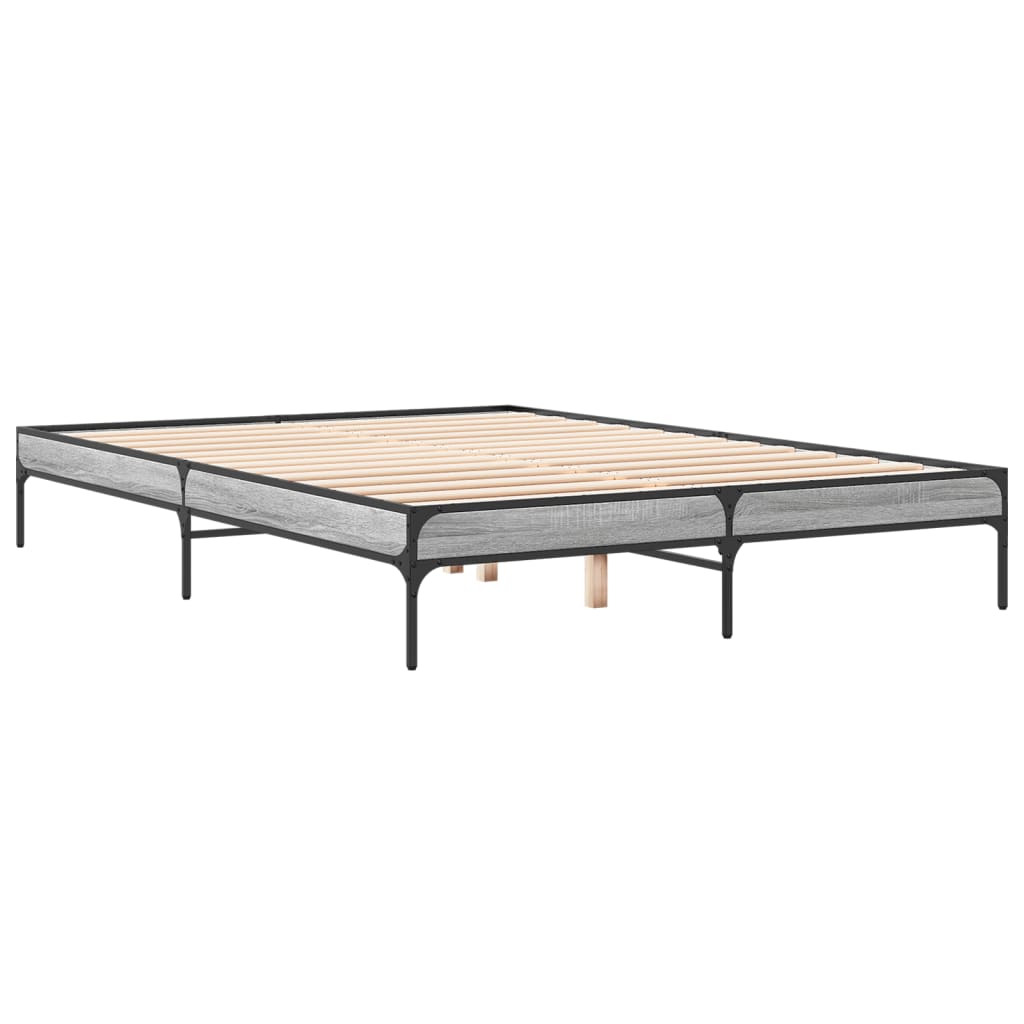 Vidaxl bedframe bewerkt hout metaal grijs sonoma eiken 140x200 cm