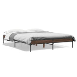 Vidaxl bedframe bewerkt hout metaal bruin eikenkleur 140x200 cm