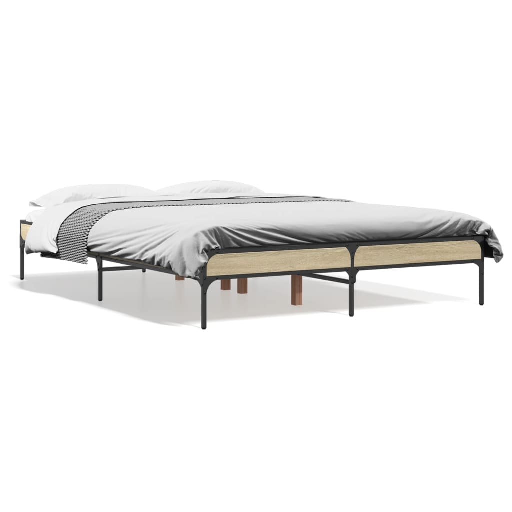 Vidaxl bedframe bewerkt hout metaal sonoma eikenkleurig 90x190 cm