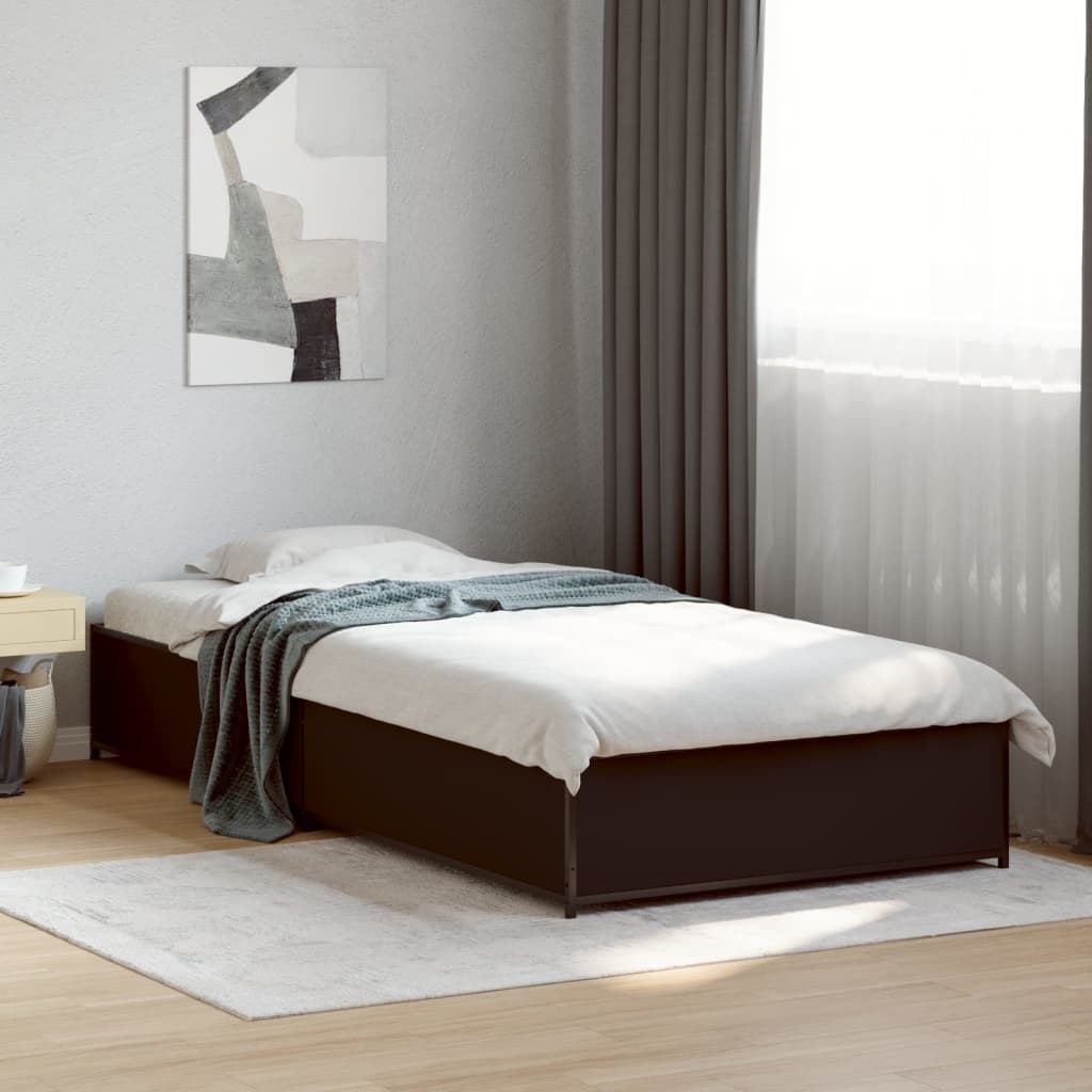 Vidaxl bedframe bewerkt hout en metaal zwart 90x190 cm