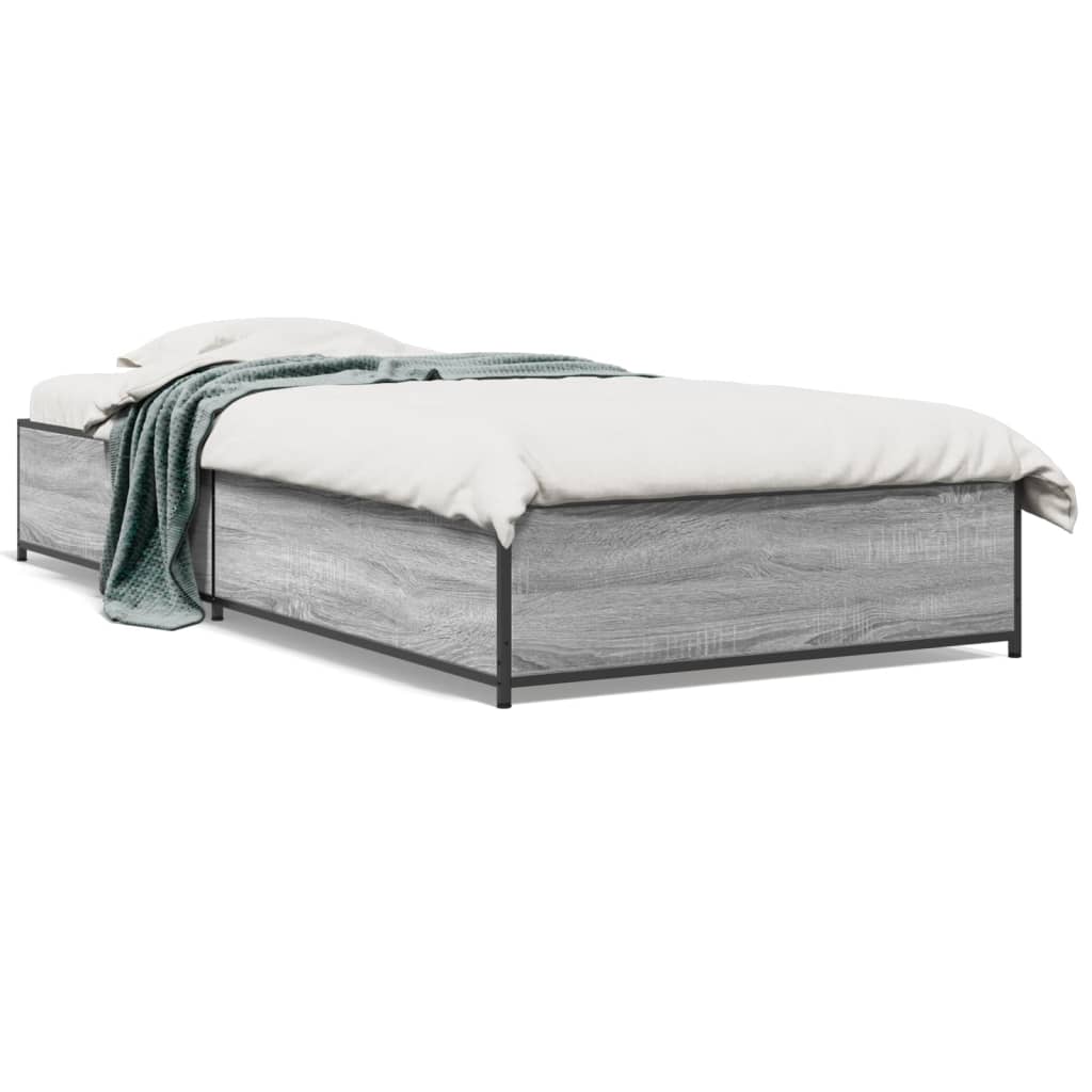 Vidaxl bedframe bewerkt hout en metaal grijs sonoma eiken 90x190 cm