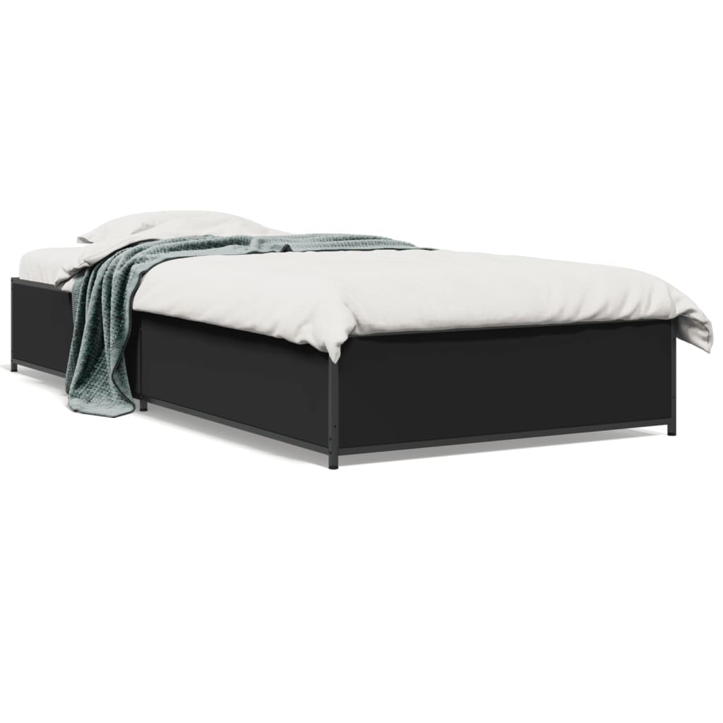 Vidaxl bedframe bewerkt hout en metaal zwart 75x190 cm