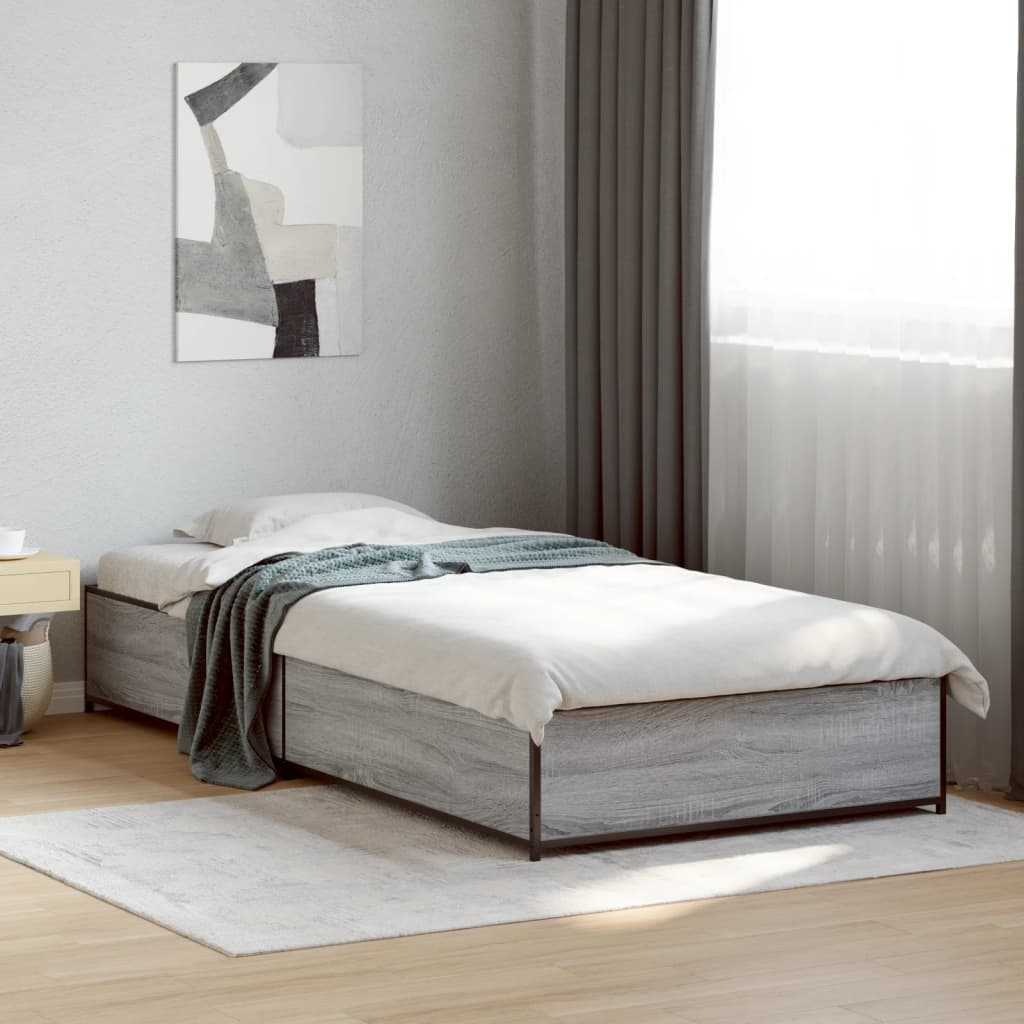 Vidaxl bedframe bewerkt hout en metaal grijs sonoma eiken 75x190 cm