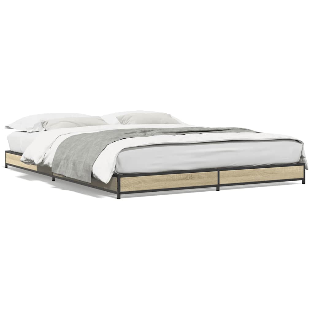 Vidaxl bedframe bewerkt hout metaal sonoma eikenkleurig 120x200 cm
