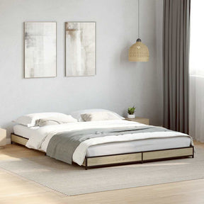 Vidaxl bedframe bewerkt hout metaal sonoma eikenkleurig 120x200 cm