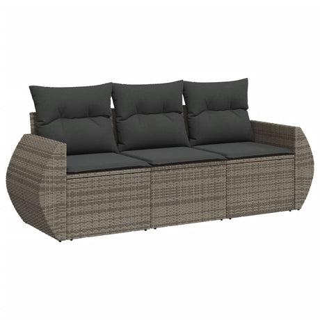 Vidaxl 3-delige loungeset met kussens poly rattan grijs
