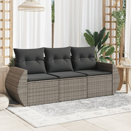 Vidaxl 3-delige loungeset met kussens poly rattan grijs