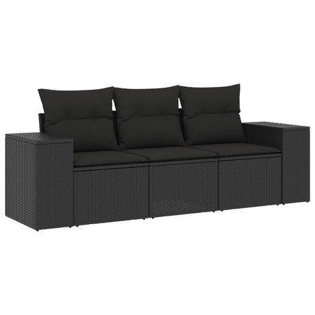 Vidaxl 3-delige loungeset met kussens poly rattan zwart