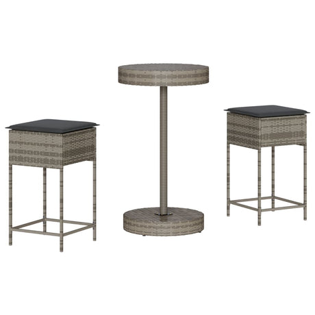 Vidaxl 3-delige tuinbarset met kussens poly rattan grijs